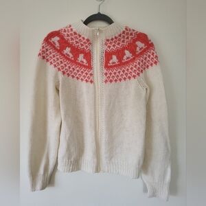 Vintage Handmade White and Pink Knit Skate Sweater